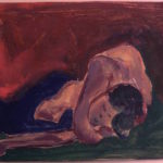 Studio di nudo sdraiato, olio su carta, cm 15,5x11,5